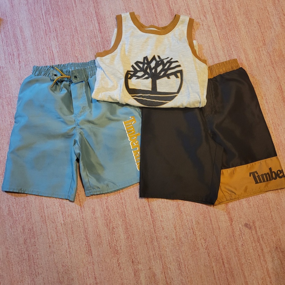 Timberland Boys 8 Tank & Swim Shorts Bundle Teal Black Summer‎ Activewear